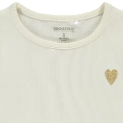 T-shirt manches courtes côtelé à cœur brodé pour fille