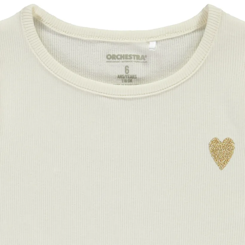 T-shirt manches courtes côtelé à cœur brodé pour fille