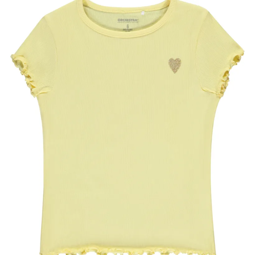 T-shirt manches courtes côtelé à cœur brodé pour fille