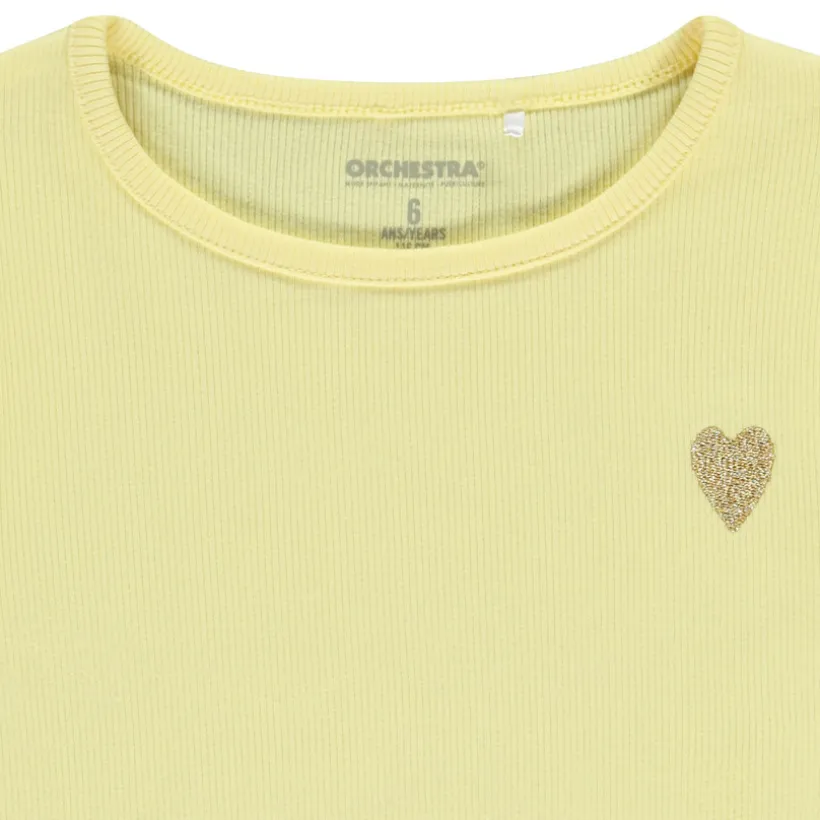 T-shirt manches courtes côtelé à cœur brodé pour fille