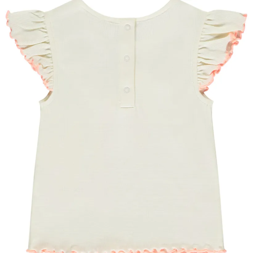 T-shirt manches courtes côtelé à fleurs 3D pour bébé fille