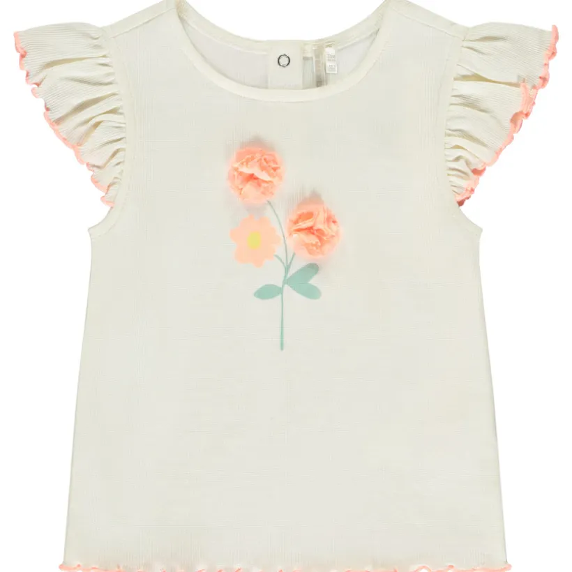 T-shirt manches courtes côtelé à fleurs 3D pour bébé fille