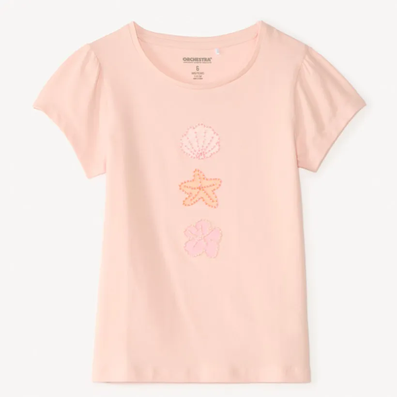 T-shirt manches courtes design fantaisie en perles pour fille