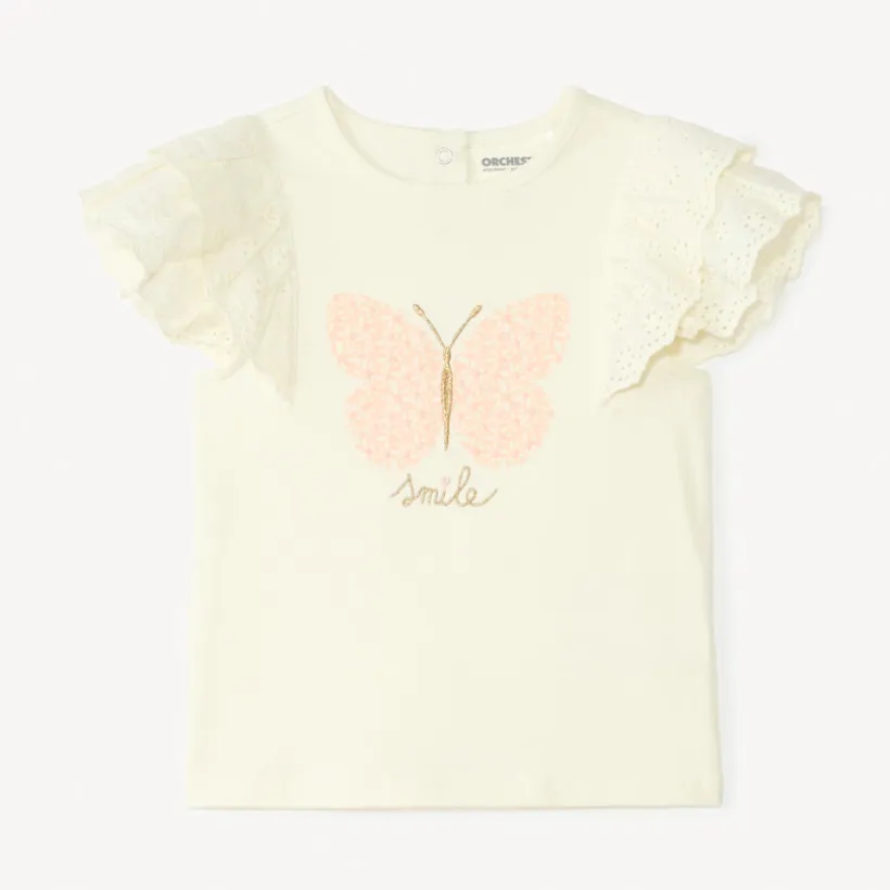 T-shirt manches courtes en broderie anglaise motif papillon pour bébé fille