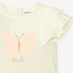 T-shirt manches courtes en broderie anglaise motif papillon pour bébé fille