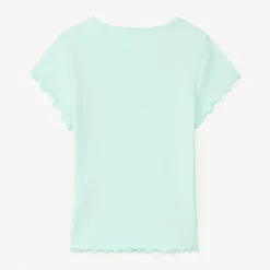 T-shirt manches courtes en maille côtelée uni broderie cœur pour fille