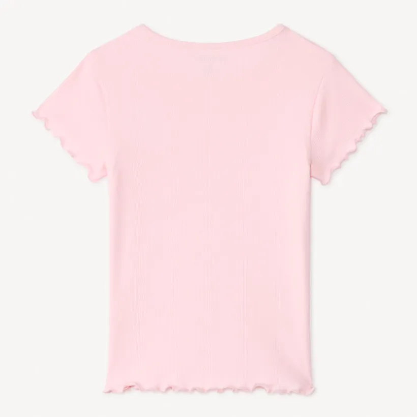 T-shirt manches courtes en maille côtelée uni broderie cœur pour fille