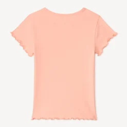 T-shirt manches courtes en maille côtelée uni broderie cœur pour fille