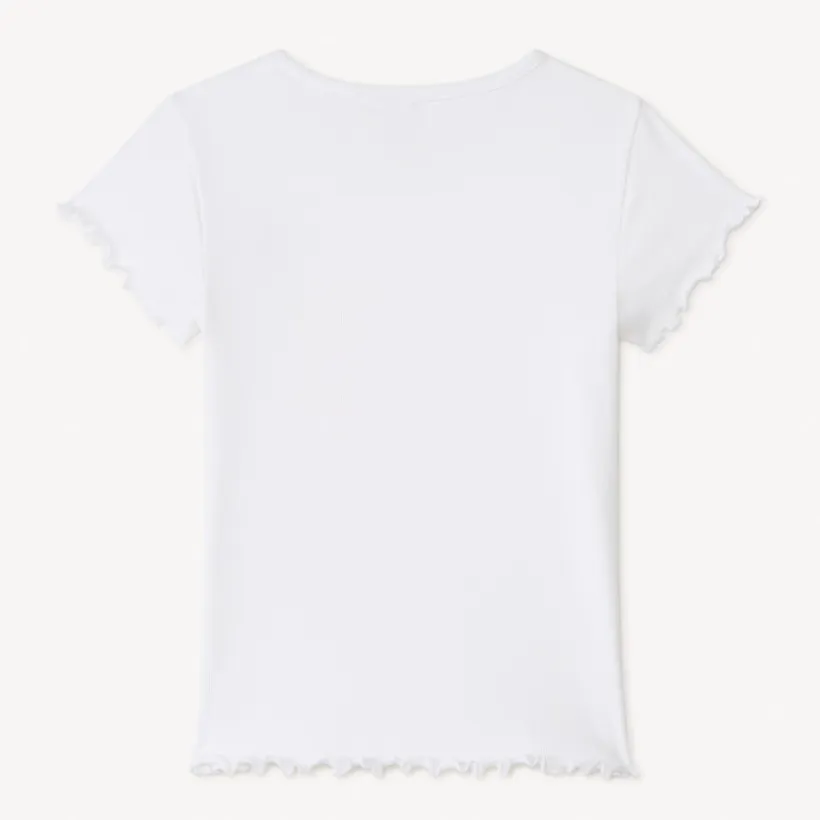 T-shirt manches courtes en maille côtelée uni broderie cœur pour fille
