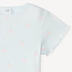 T-shirt manches courtes en maille côtelée imprimé fantaisie pour bébé fille