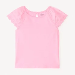 T-shirt manches courtes en popeline uni pour bébé fille
