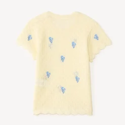 T-shirt manches courtes en tricot broderies fleurs pour bébé fille