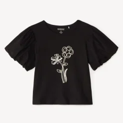 T-shirt manches courtes fille fleurs en cording