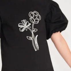 T-shirt manches courtes fille fleurs en cording