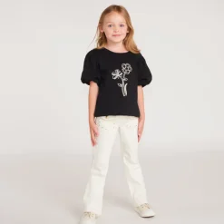 T-shirt manches courtes fille fleurs en cording