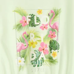 T-shirt manches courtes forme boîte court print fantaisie pour fille