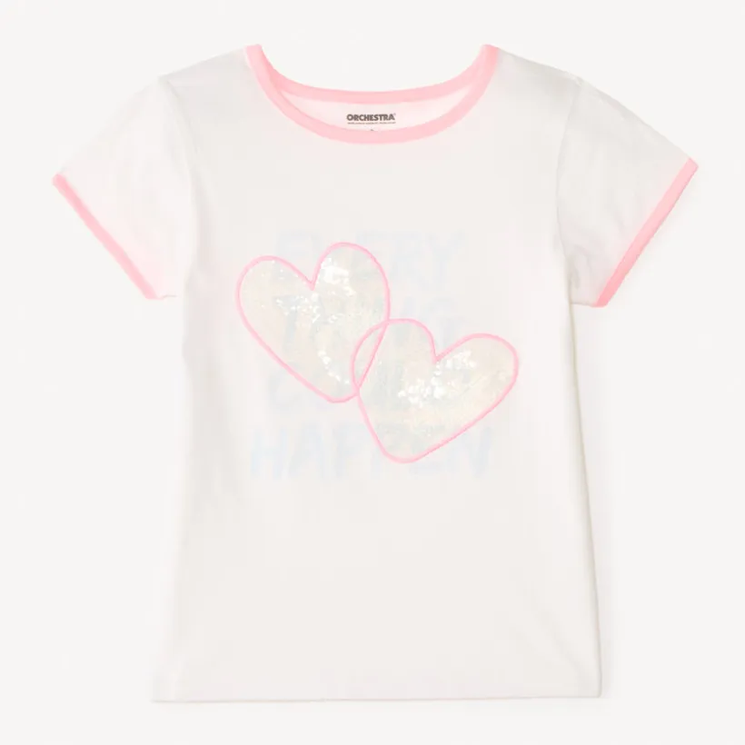 T-shirt manches courtes motifs à sequins fantaisie pour fille