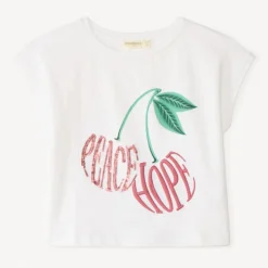 T-shirt manches courtes motif cerise brodé et à sequins pour fille