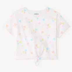 T-shirt manches courtes à nouer imprimé fantaisie pour fille