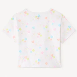 T-shirt manches courtes à nouer imprimé fantaisie pour fille