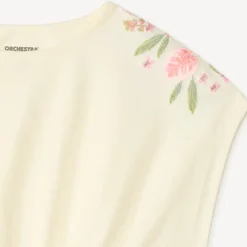 T-shirt manches courtes oversize crop top avec fleurs brodées pour fille
