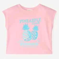 T-shirt manches courtes print ananas avec broderie et sequins pour fille