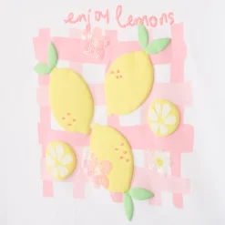 T-shirt manches courtes print 3D citron pour fille