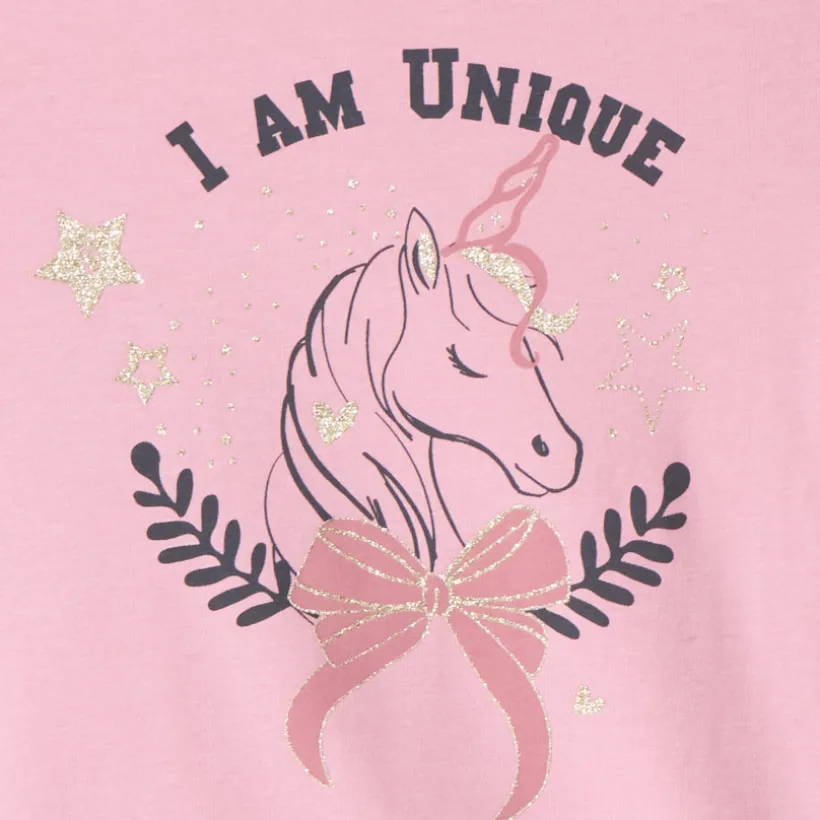 T-shirt manches courtes à print pailleté pour fille