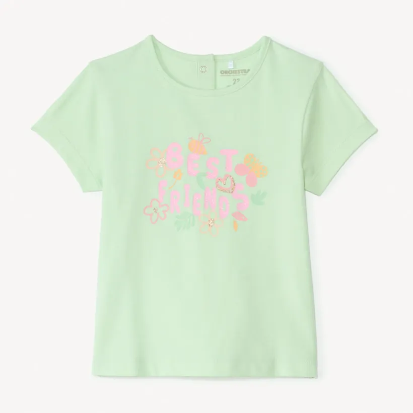 T-shirt manches courtes print fantaisie pailleté pour bébé fille
