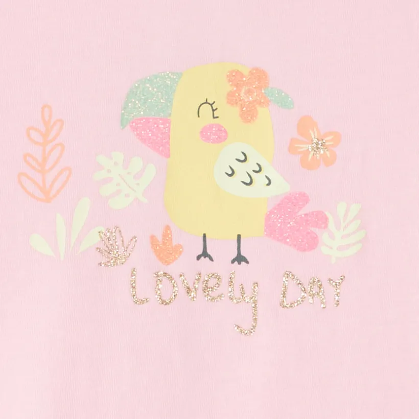T-shirt manches courtes print fantaisie pailleté pour bébé fille