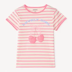 T-shirt manches courtes à rayures avec print cerise pour fille