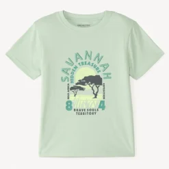 T-shirt manches courtes uni print et broderie estival fantaisie pour garçon