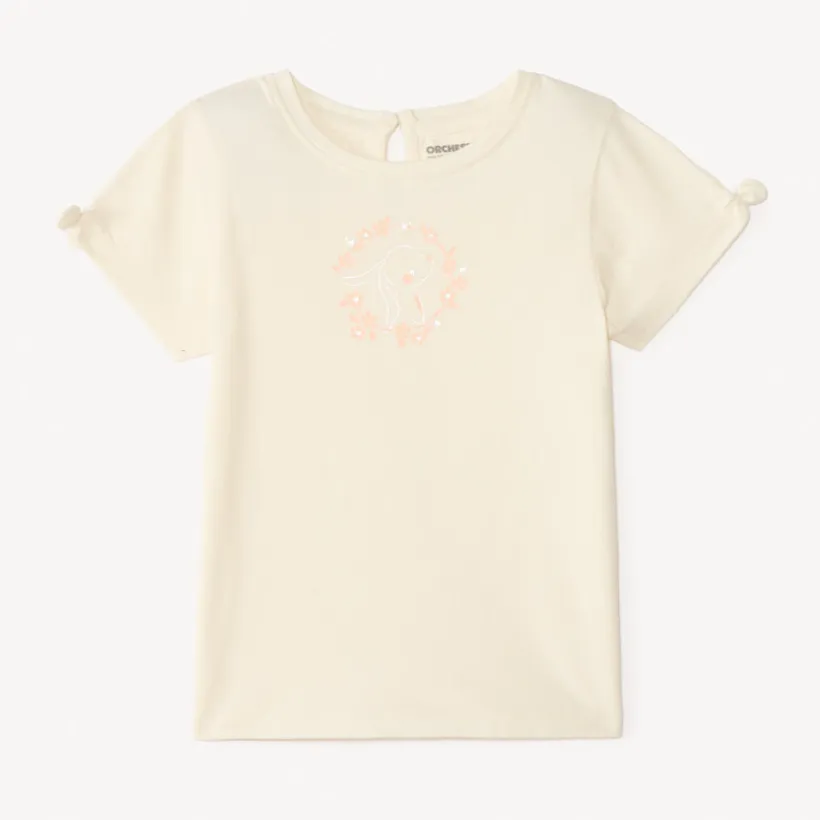 T-shirt manches courtes uni print lapin pour bébé fille