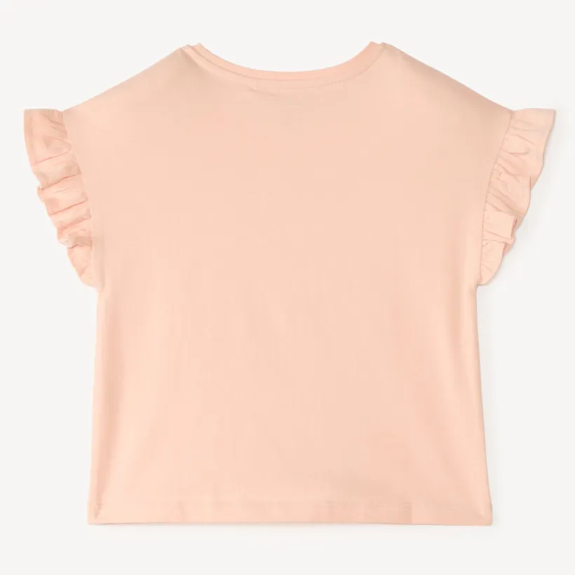 T-shirt manches courtes volanté print fleur pour fille