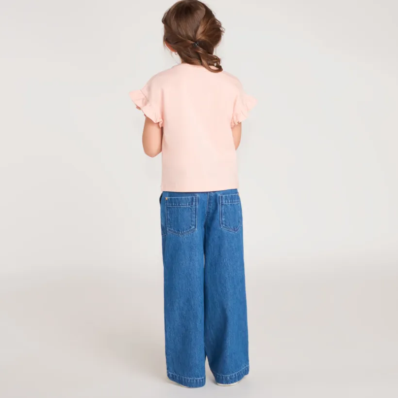 T-shirt manches courtes volanté print fleur pour fille