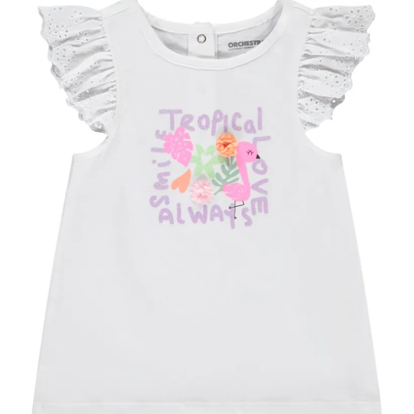 T-shirt manches courtes volantées motif pailleté pour bébé fille