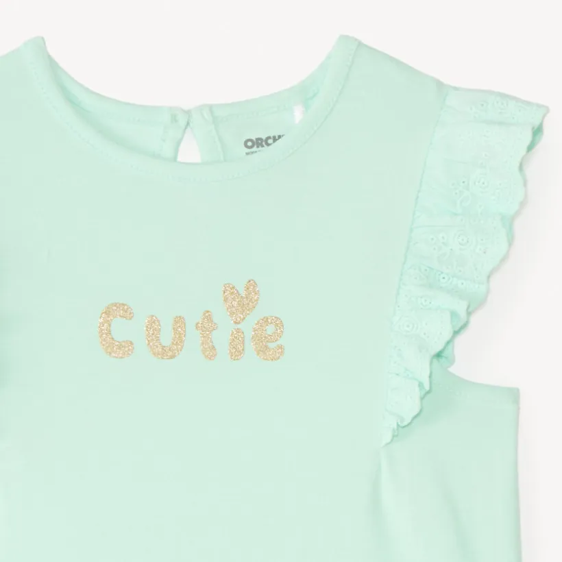 T-shirt manches courtes volanté print pailleté fantaisie pour bébé fille