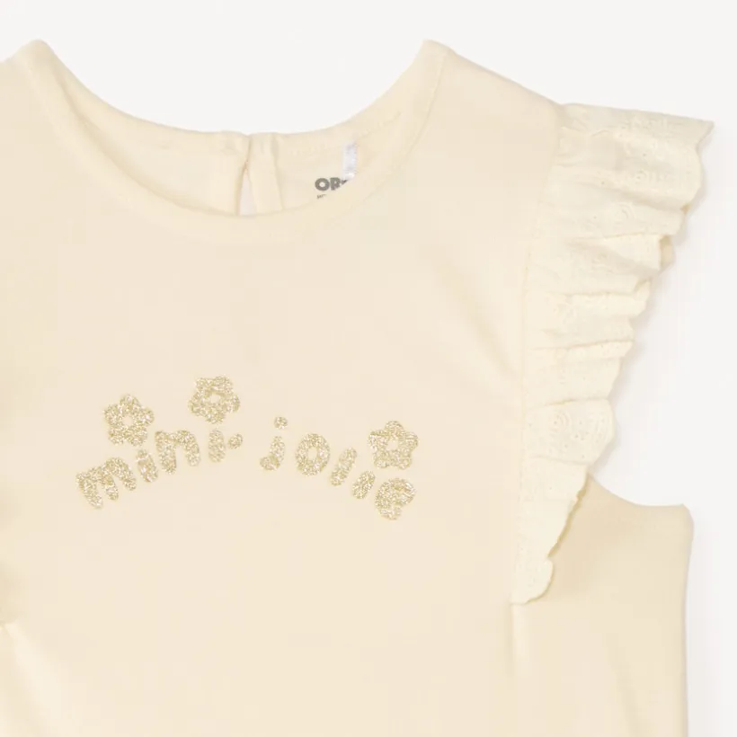 T-shirt manches courtes volanté print pailleté fantaisie pour bébé fille