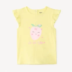 T-shirt manches courtes volantées print fraise avec fleurs en relief pour bébé fille