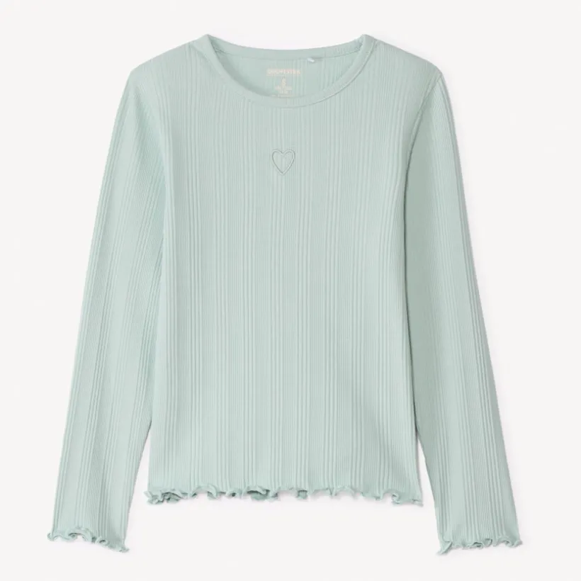 T-shirt manches longues avec cœur brodé pour fille