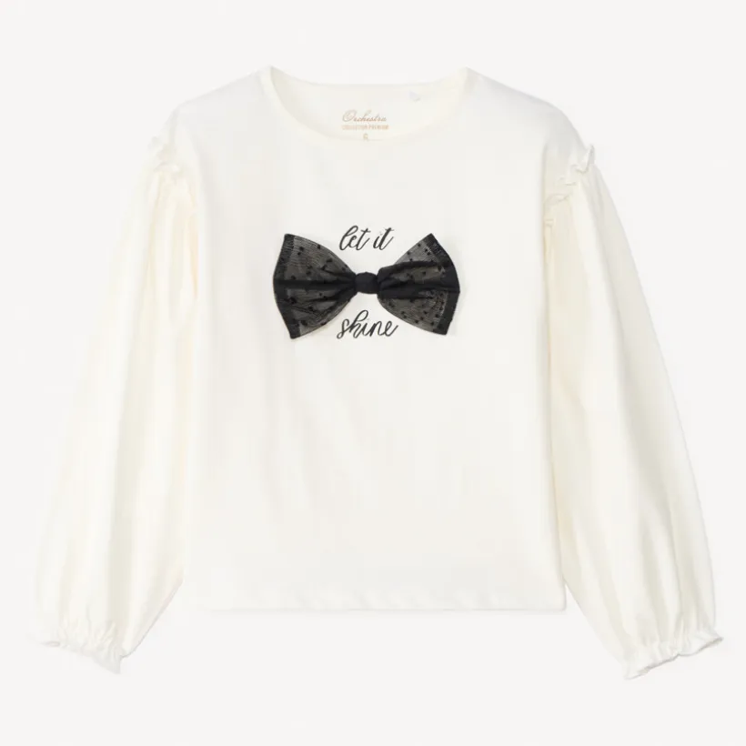T-shirt manches longues avec nœud en tulle pour fille