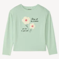 T-shirt manches longues avec print et motif crocheté fantaisie pour fille