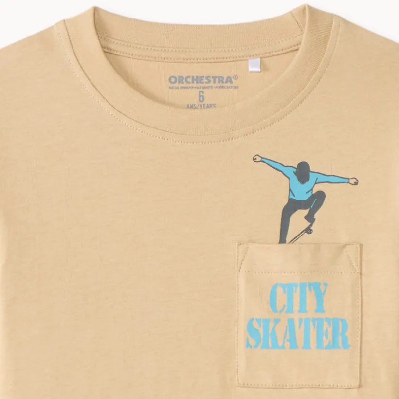 T-shirt manches longues avec poche plaquée et print fantaisie pour garçon