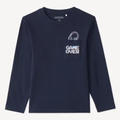 T-shirt manches longues avec poche plaquée et print fantaisie pour garçon
