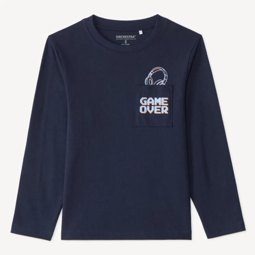 T-shirt manches longues avec poche plaquée et print fantaisie pour garçon