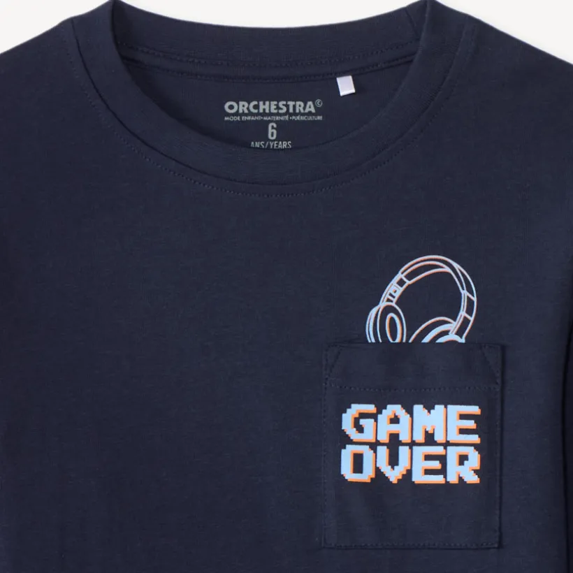 T-shirt manches longues avec poche plaquée et print fantaisie pour garçon