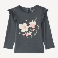 T-shirt manches longues bébé fille avec patch bouclette fantaisie