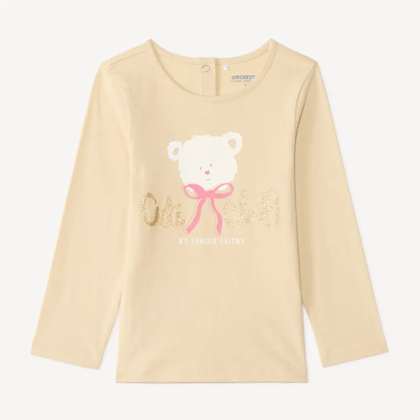 T-shirt manches longues bébé fille print pailleté fantaisie