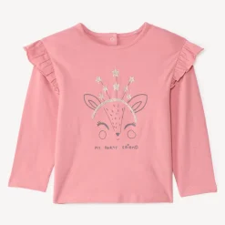 T-shirt manches longues à broderie dorée pour bébé fille