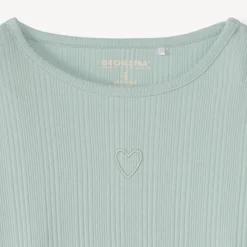 T-shirt manches longues côtelé brodé cœur pour fille